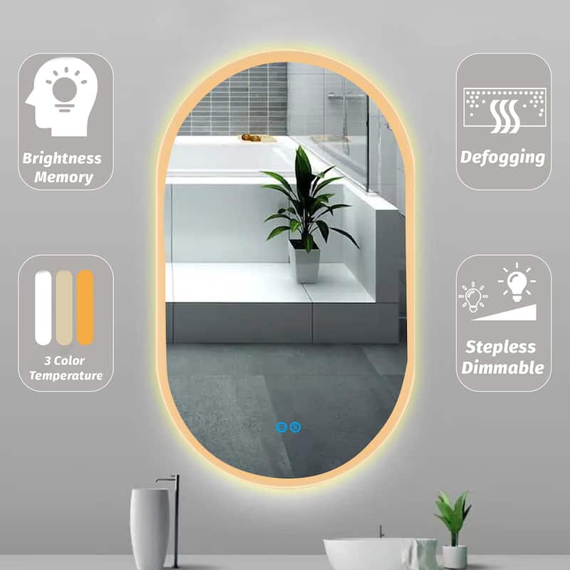 26''/32''/36''/40'' LED Oval Frameless Bathroom Backlit Vanity Mirror with Anti-Fog & Dimmable, Silver