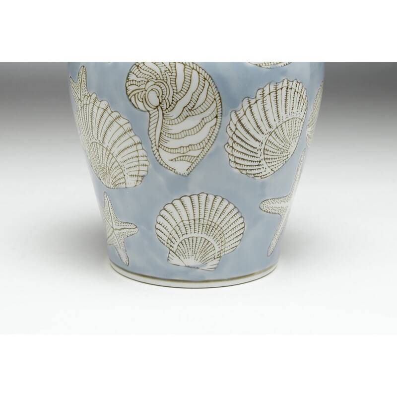 Aa Importing 59728 Blue Seashell 10 Inch Ginger Jar - 10 X 6.5 X 6.5 inches