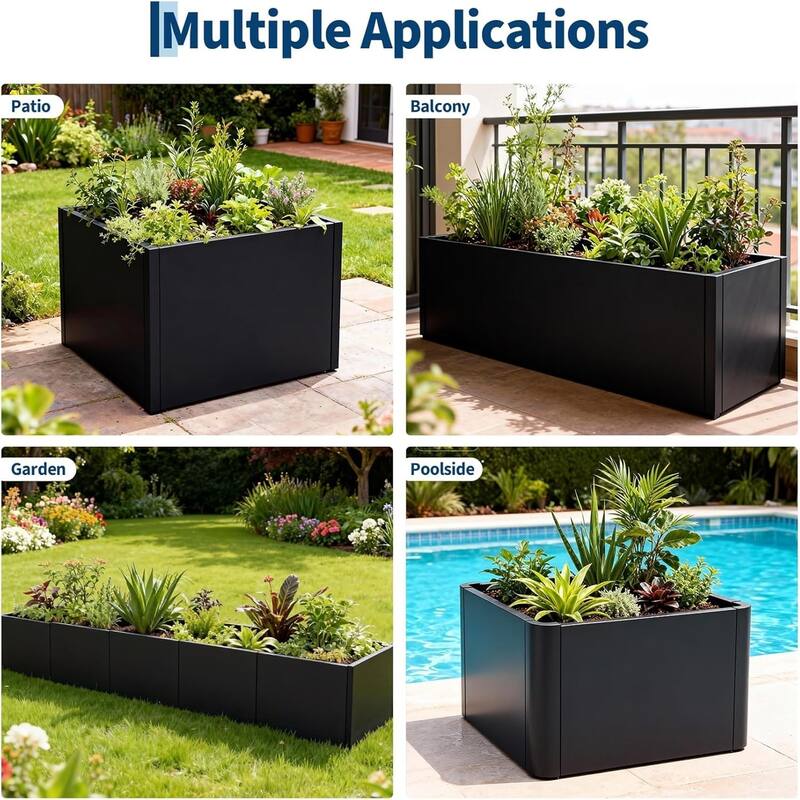 18x18x12 in Snap-Together Metal Raised Garden Bed Modern Black Square Planter with Open Bottom