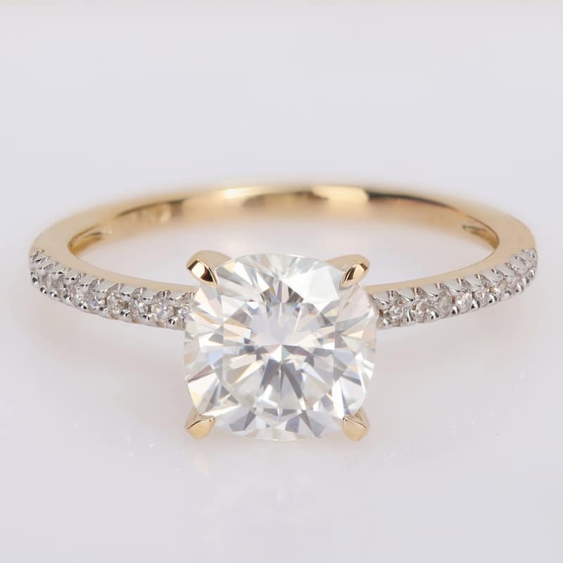 2ct TGW Moissanite and 1/10ct TDW Diamond Engagement Ring in 14k Yellow Gold by Miadora