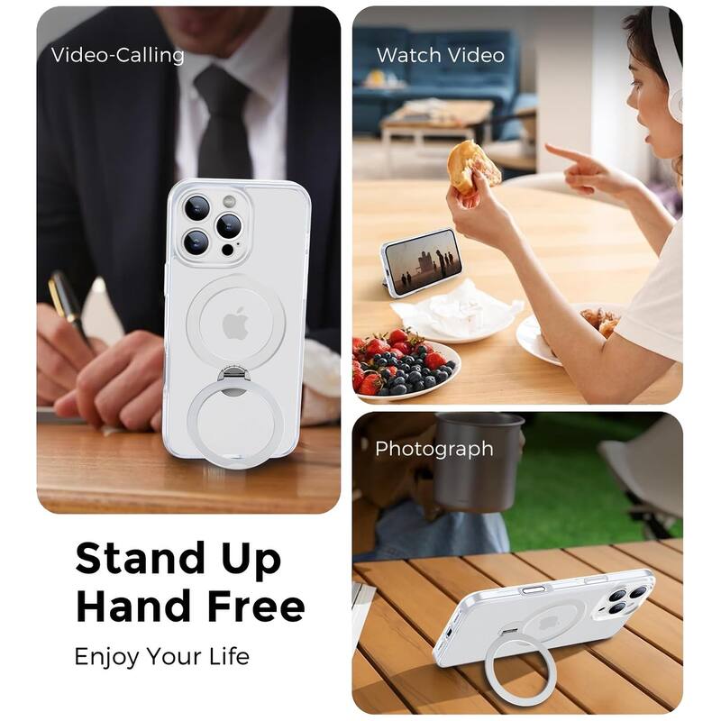 iPhone 16 Pro 360° Adjustable Stand Compatible with MagSafe, Translucent Cover with Magnetic Ring Case Non-Slip and Shockproof