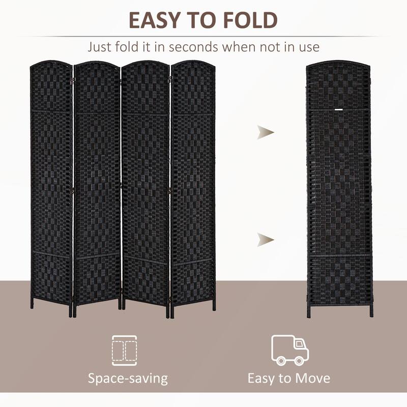 6' Tall Wicker Weave 6 Panel Room Divider Privacy Screen