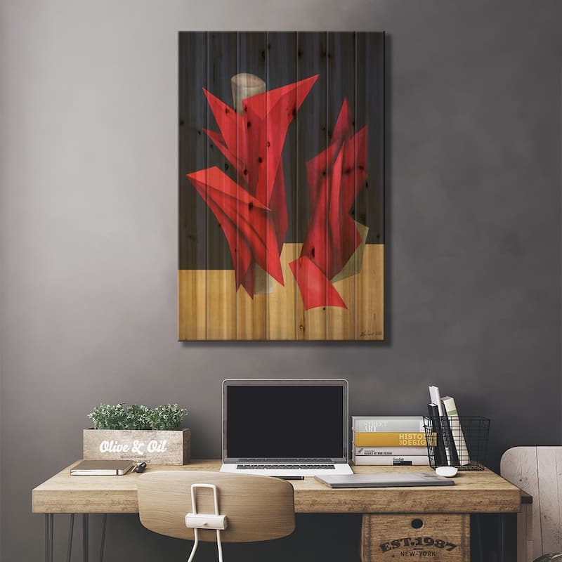 Red Crystals Print On Wood by Alexander Trifonov - Multi-Color