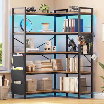 LED 5 Tier Bookshelf 55 inch Wide Bookcase Pegboard Storage Bag