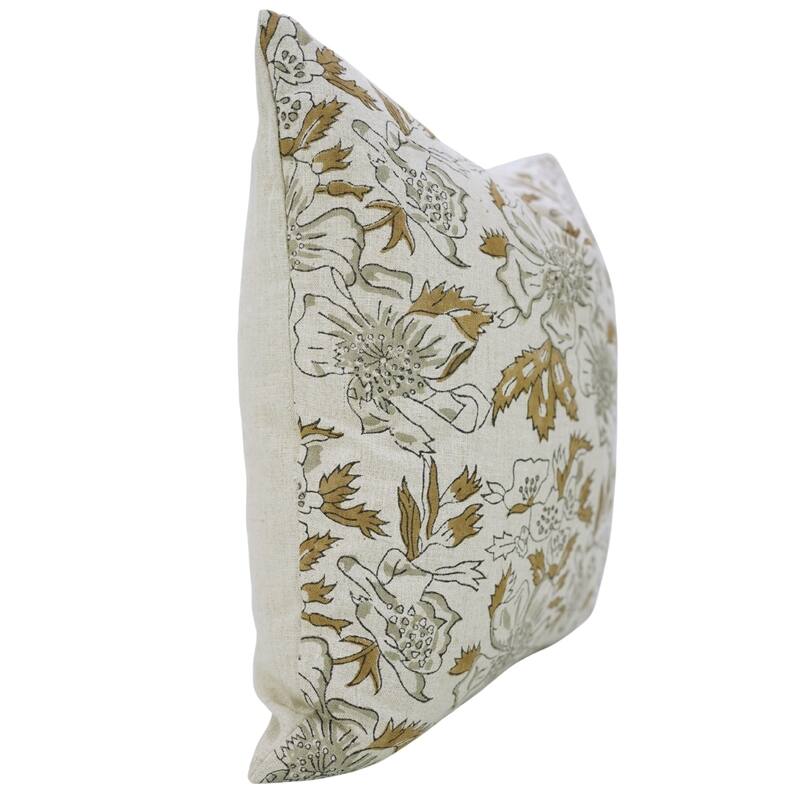Fabdivine Farmhouse Living Room Pillowcase Floral 18x18 Inch Boho Soft Linen Summer Accent Brown Cushion Cover, Papaya Leaf