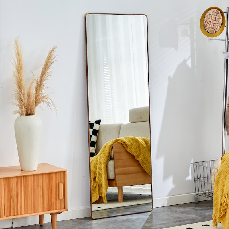 Roomfitters Floor Standing Full-Length Mirror with Walnut Frame, 65"x23.2" Wall Mounted Dressing Mirror for Bedroom