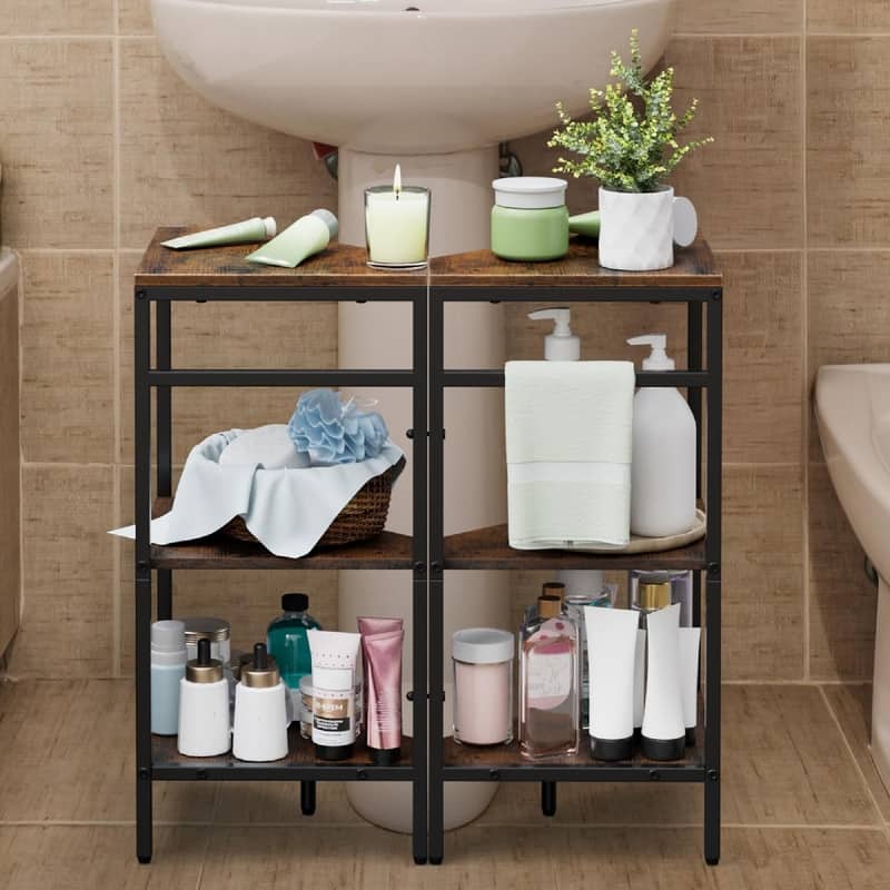 3 Tier Wooden Corner Shelves Standing - 23.62"D x 11.81"W x 24.6"H