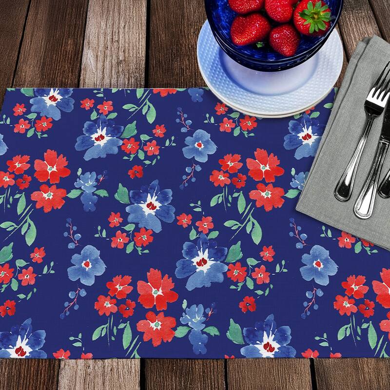 Freedom Flowers 4-Pack Poly-Cotton Blend Placemats Manufactured in The USA Machine Washable Dryer Safe