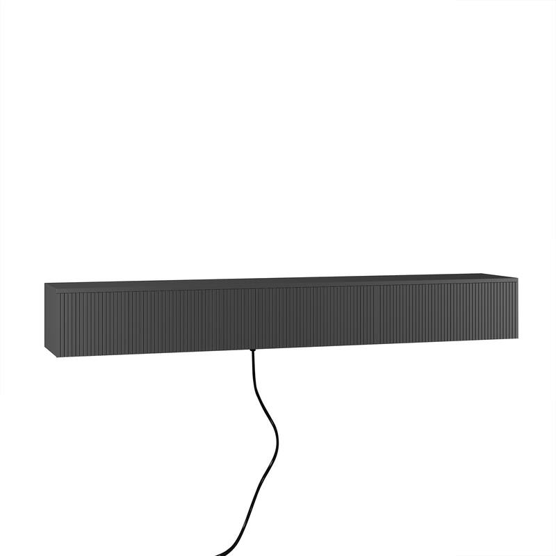Pure Black Wall TV Stand with Storage, Modern Floating Media Console w/ LED Light, Entertainment Media Center for TVs Up to 65"