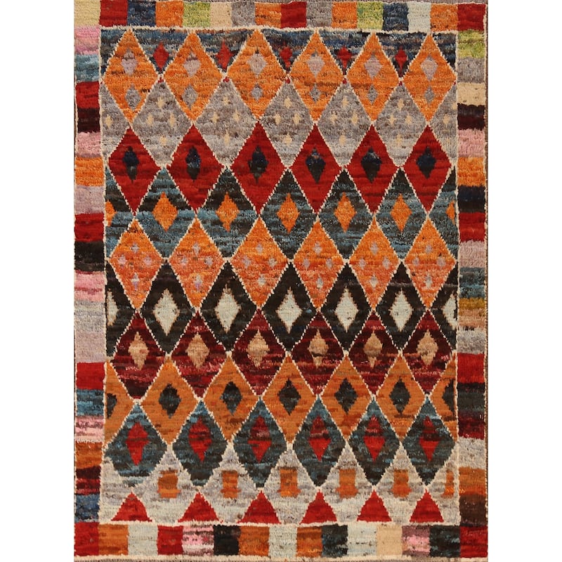 Trellis Geometric Moroccan Oriental Rug Handmade Wool Carpet - 5'0" x 6'4"