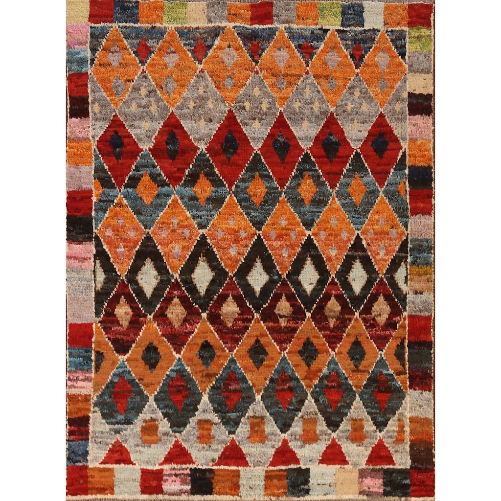 Trellis Geometric Moroccan Oriental Rug Handmade Wool Carpet - 5'0" x 6'4"