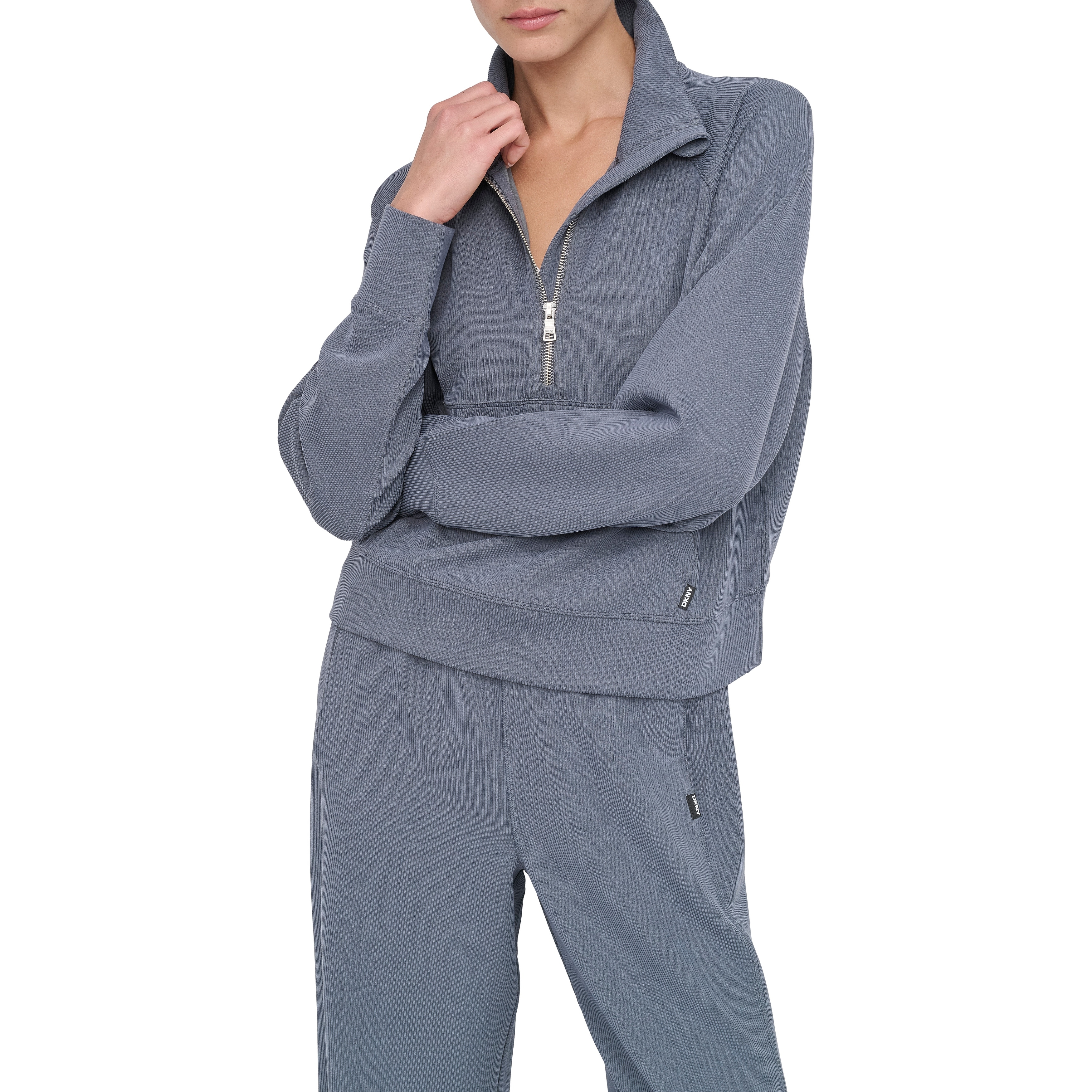 sullen DKNY リブニット DKNY by Donna Karan Long Sleeve Zip Front Side Zip Detail Hoodie