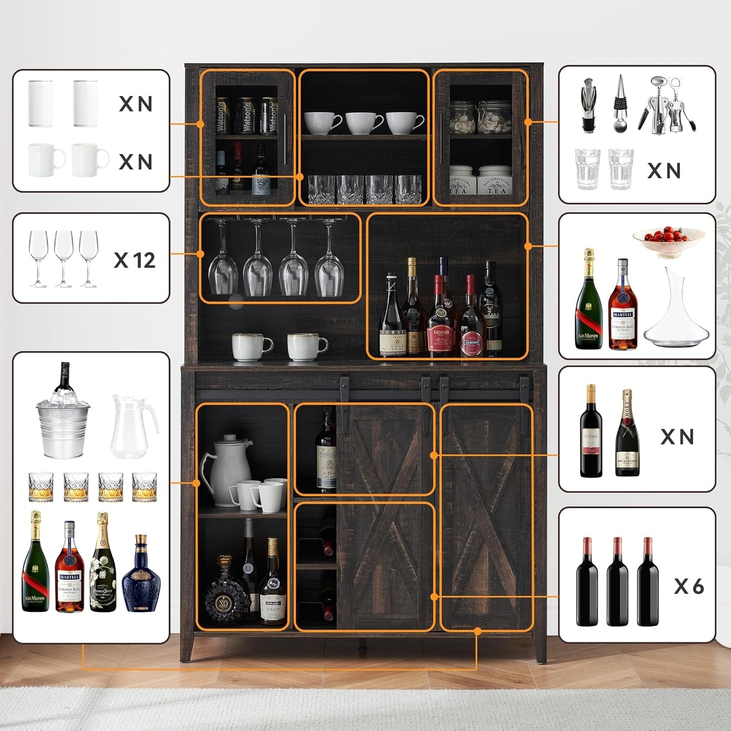 Farmhouse Coffee Bar Cabinet with Sliding Barn Doors