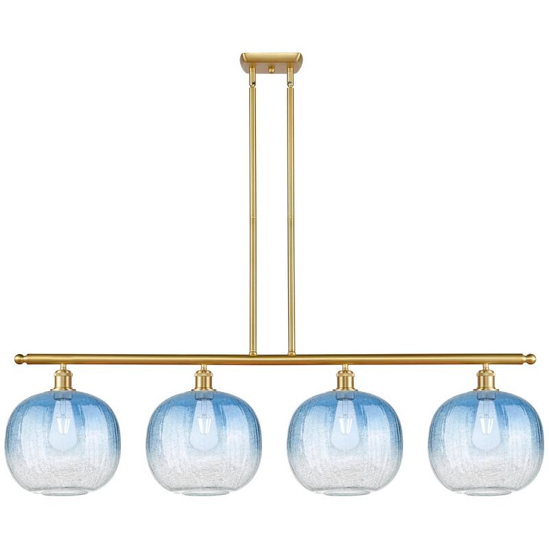 Innovations Lighting Endless Possibilities Ballston - Brookhaven Sphere - 4 Light 49" Stem Hung Island Light - Satin Gold/Sapphire Blue