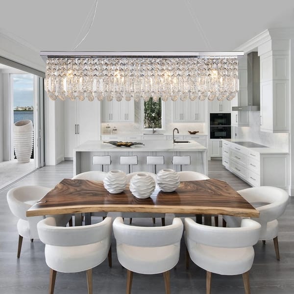 Rectangle Chandelier Crystal Pendant Light For Kitchen Island Elara Gold Crystal Rectangular Chandelier – Luxury Lighting Statement For Dining Room Kitchen Island Lighting Sofary