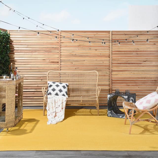 Nourison Essentials Solid Contemporary Indoor/ Outdoor Area Rug - 9' Square - Yellow
