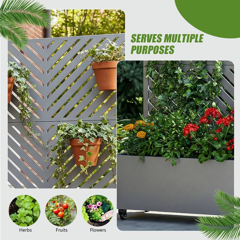 Raised Garden Bed Planter with Trellis Movable Planter Box with Lockable Wheels