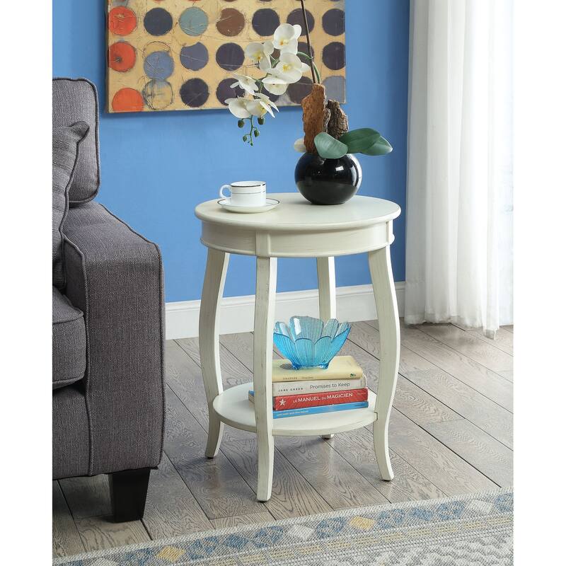 Charming Antique White Accent Table with Open Shelf Storage