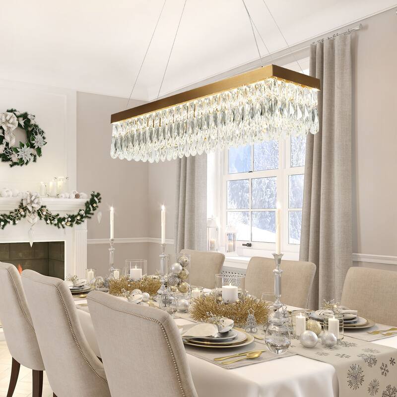 Modern LED Crystal Chandelier Island Lights for Kitchen Island - Gold