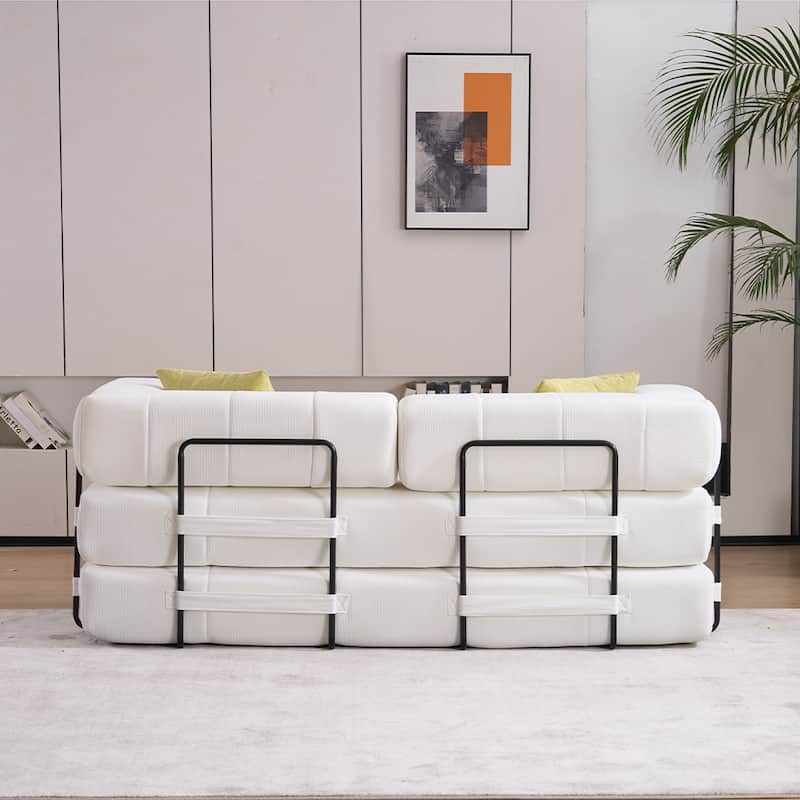 78.5" Folding Sofa Bed with 2 Pillows, Convertible Foam Futon Couch, Corduroy Fold-Out Couch for Living Room, Office