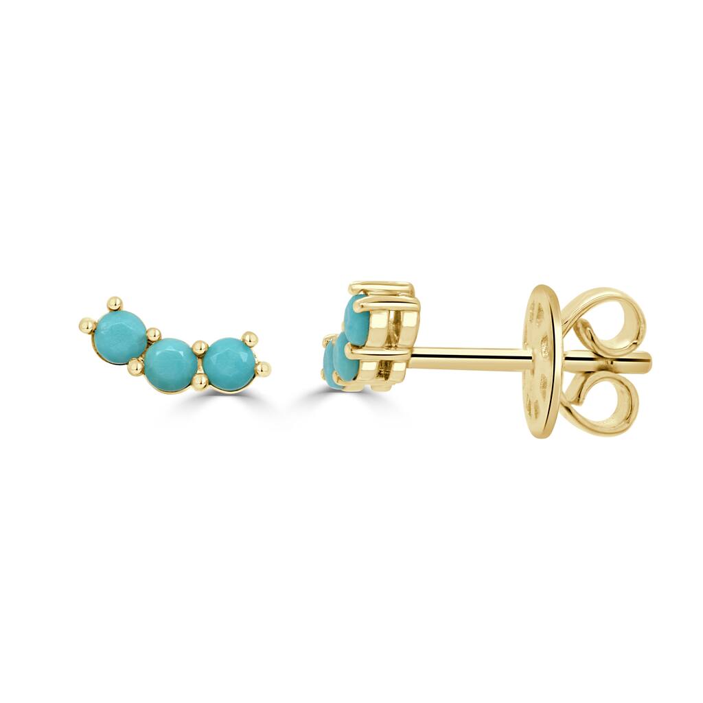 Joelle Collection Turquoise 3-Stone Stud Earrings 14K Gold