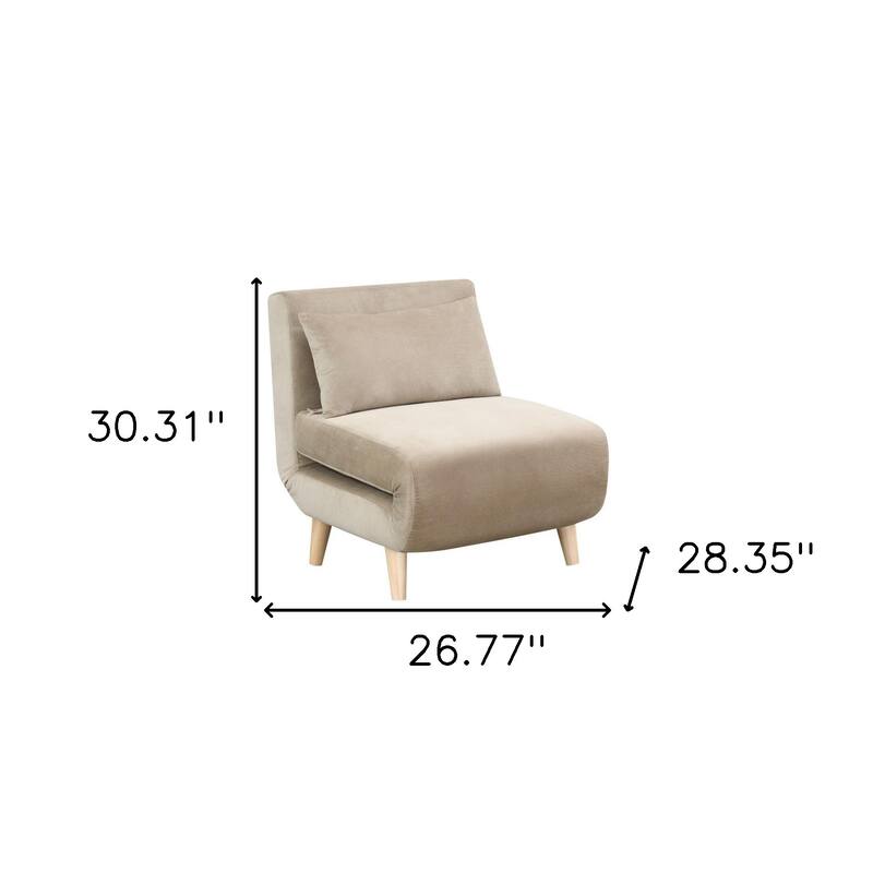 HomeRoots 27" Beige And Natural Plush Upholstered Convertible Chair And Toss Pillow - 26.77' X '30.31' X '28.35
