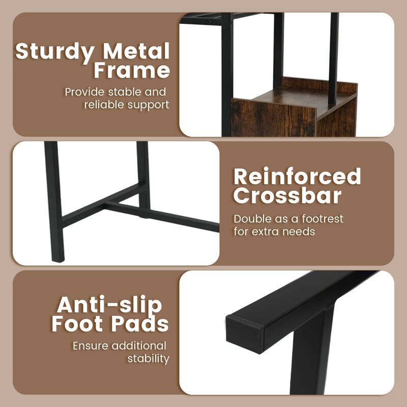 Gymax Rectangular Bar Table w/ Charging Station LED Light Wine Rack 2