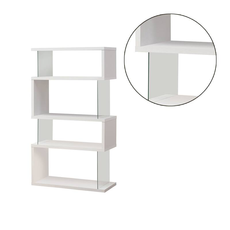 Asymmetrical Snaking Bookcase White Glossy and Clear