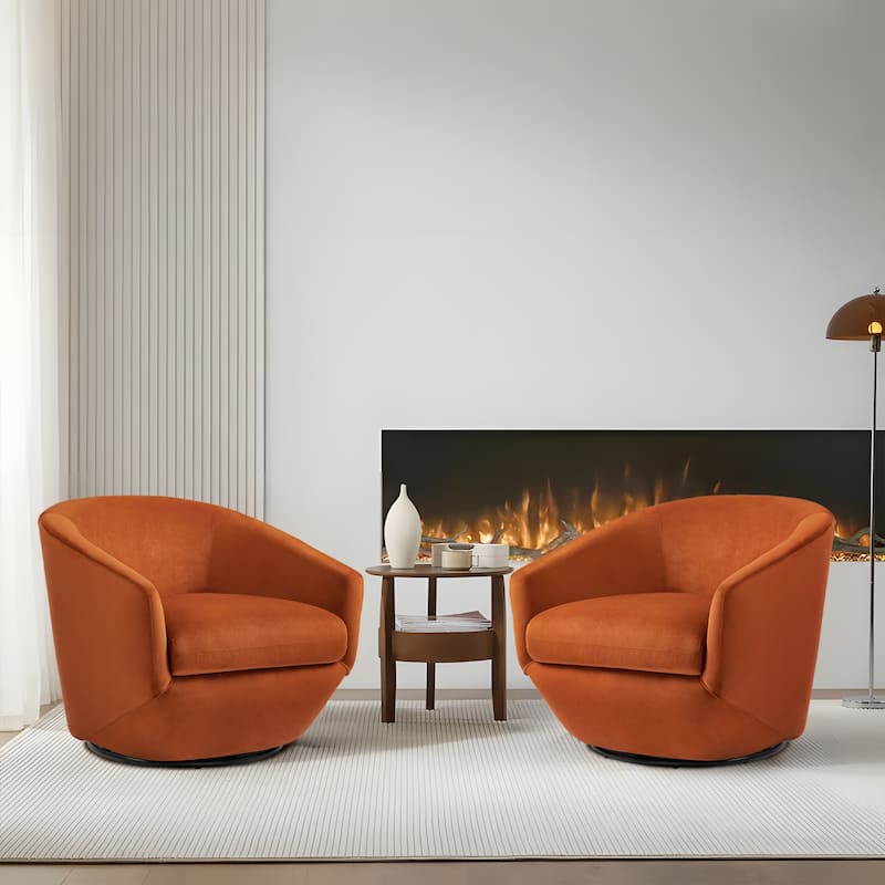 2 Set Vegan Leather Armchair Barrel Swivel Accent Chairs