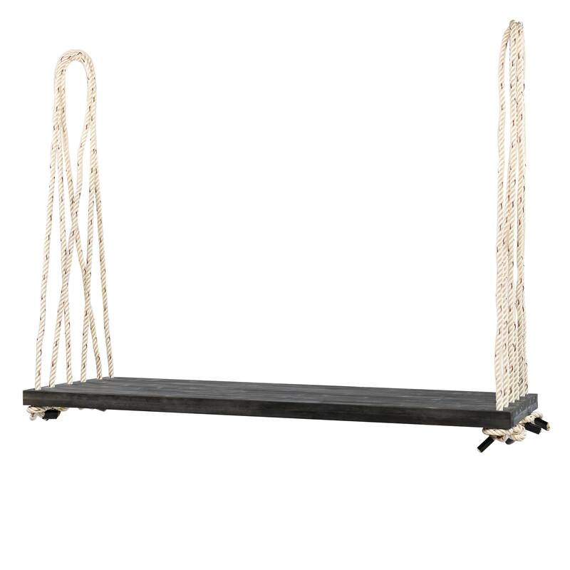 Outdoor Wood Hanging Chair with Cushions & Adjustable Assembly, 400 lbs Capacity, Swing Chair with Durable Hemp Ropes