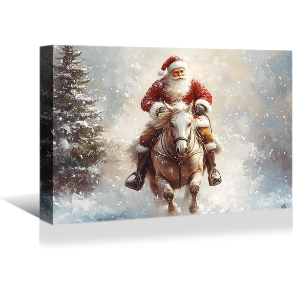 Santa Claus Riding a Horse Christmas Pine Tree Prints - Bed Bath ...
