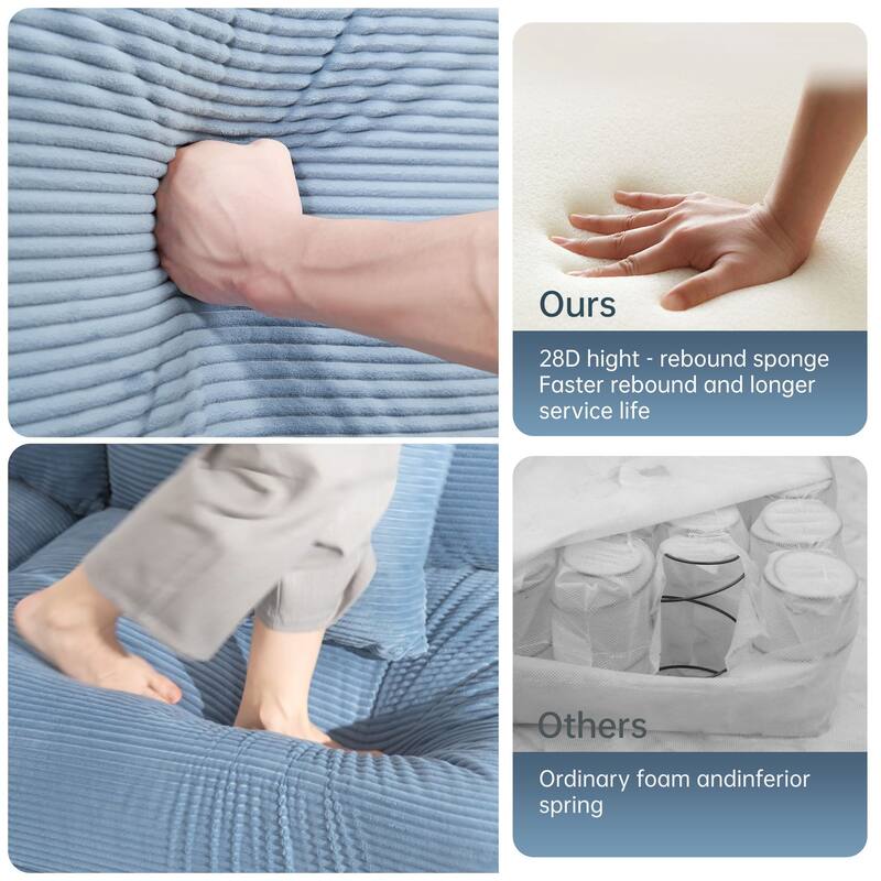 Rossetta 3-Seater Modern 130" Premium Corduroy Modular Deep Seating Sectional Couch, Easy Assembly