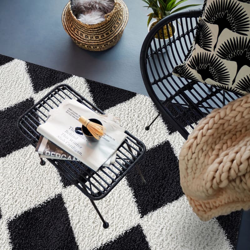 Diamond Wave Shag Rug - Cozy Feel for Living Room, Bedroom, or Entryway - Anthracite Dark Gray - Medium Pile