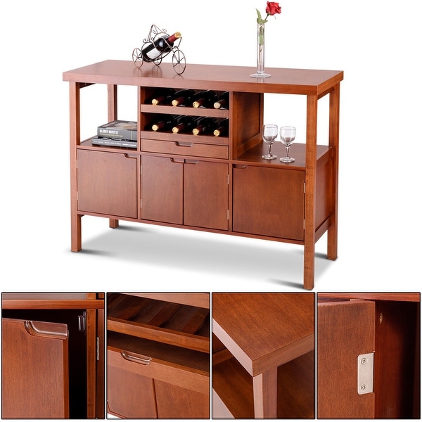 Wooden Buffet Server Table Storage Cabinet W//Wine Rack Sideboard Dining Brown
