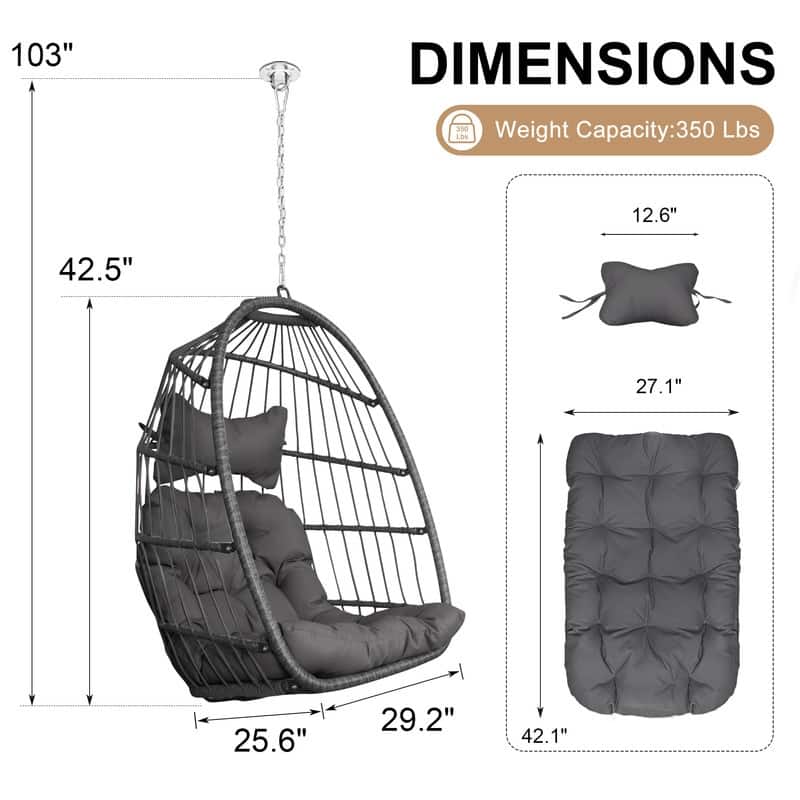 FINCATI Indoor Luxury Hanging Egg Chair Without Stand, 350 lbs Outdoor Egg Chair with No Stand, Egg Swing Chair Without Stand