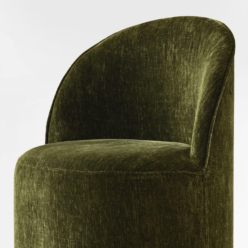 Chenille Upholstered Dining Chair with Wheels (Set of 2)
