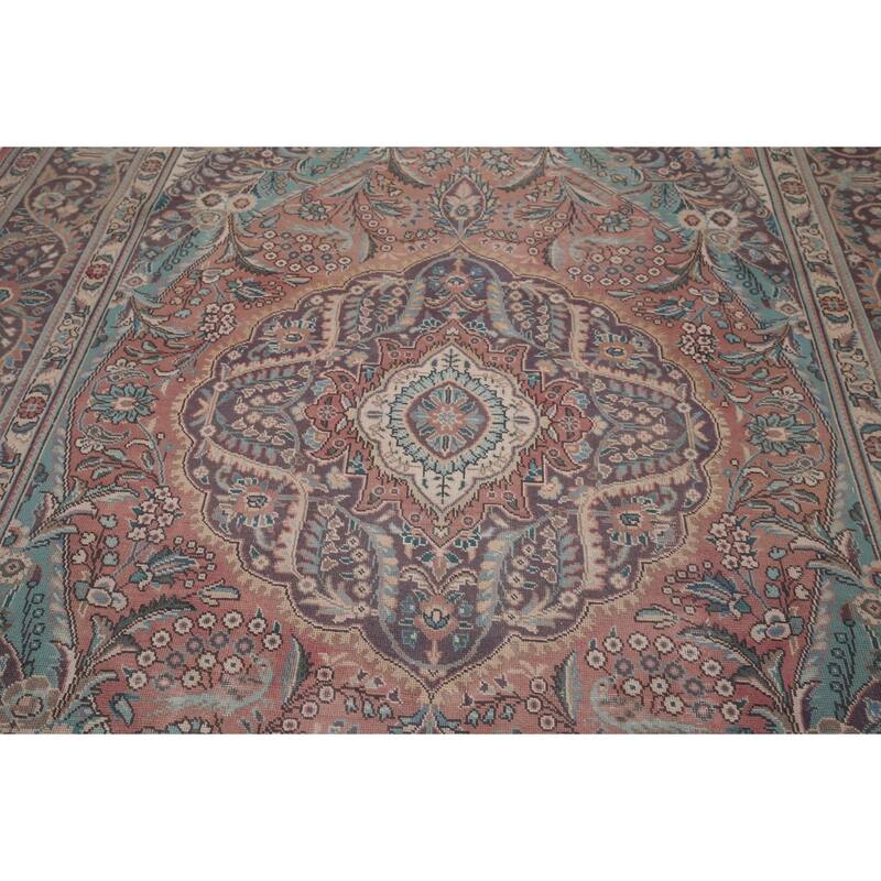 Pink Tabriz Persian Vintage Area Rug Handmade Wool Carpet - 7'11" x 11'0"