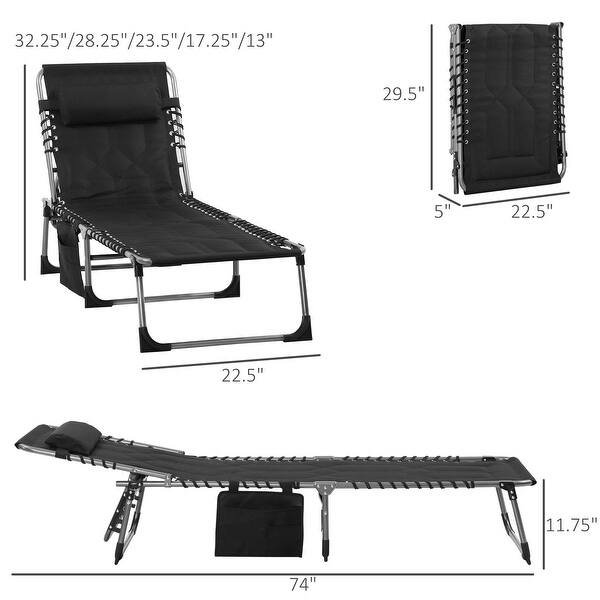 Outdoor Padded Folding Chaise Lounge, with 6Level Reclining Back and
