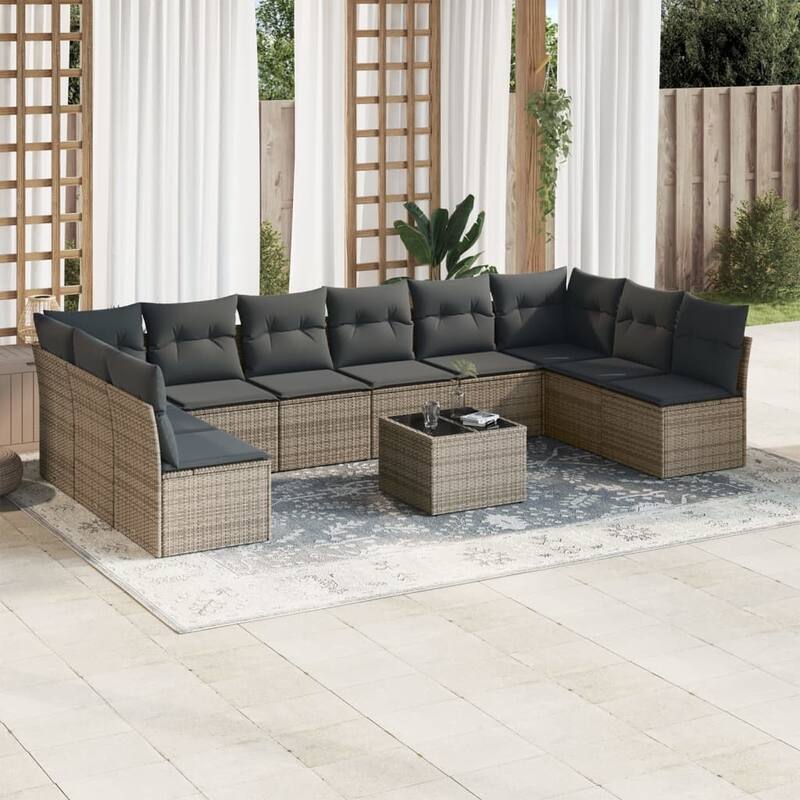 vidaXL Garden Sofa Set Grey PE rattan Large Adjustable Feet - 21.7 x 21.7 x 14.6