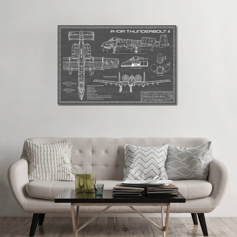 iCanvas "A-10 Thunderbolt II (Warthog) Airplane In Black" by Action Blueprints Canvas Print - 32x48x1.5