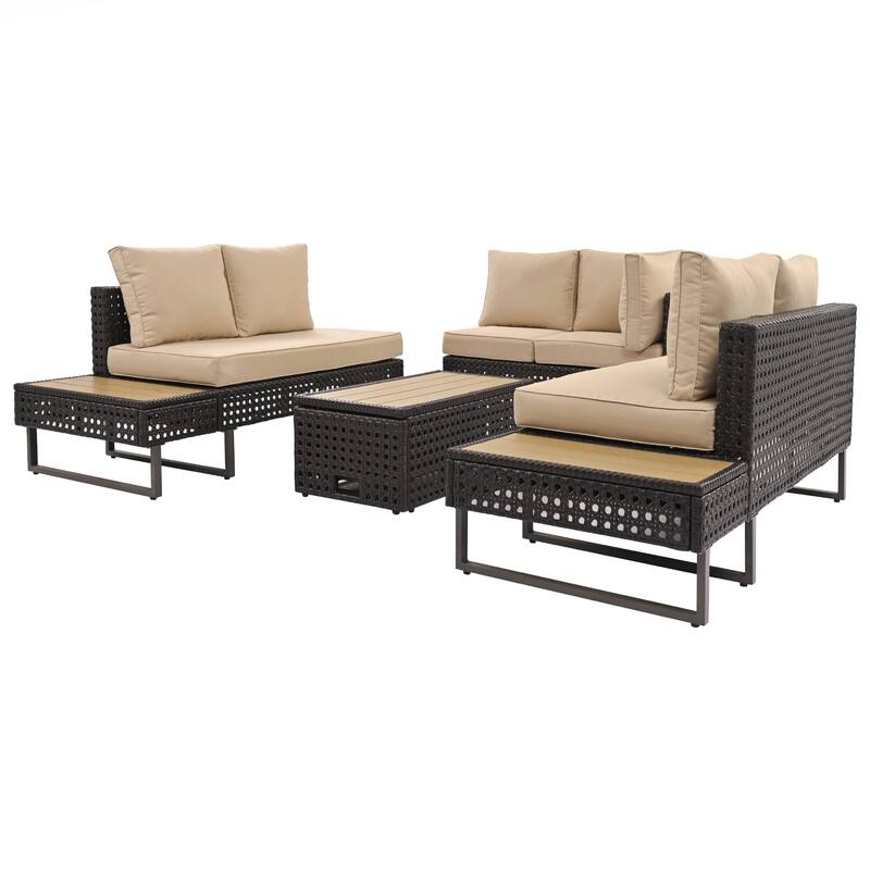 6-Pers Diamond Weave Patio Sectional Furniture Set