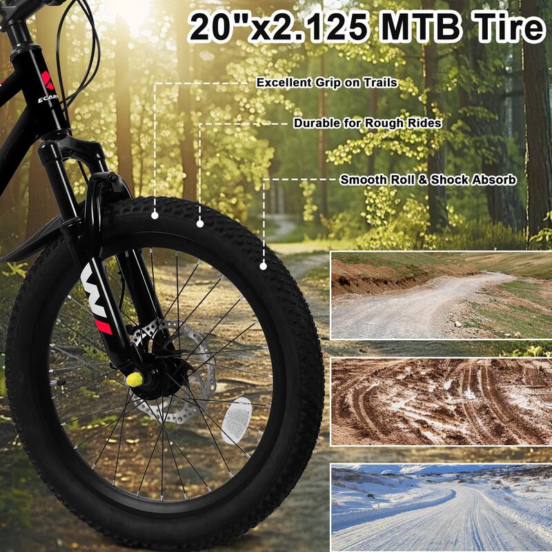 20 inch Mountain Kids Bike for Boys & Girls, Ages 6-12, 7-Speed with Front Suspension