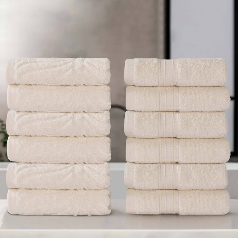 Superior Chevron Zero Twist Cotton Face Towel Washcloth Set of 12 - Ivory