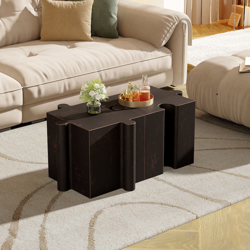 Christopher Knight Home - Karen Puzzle Art Modern 2-Piece Modular Outdoor Side Table Set with Interlocking Design - Copper