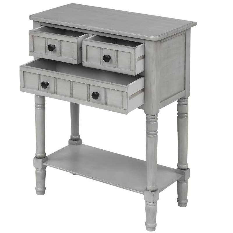 Moda Narrow Console Table, Slim Sofa Table with Three Storage Drawers