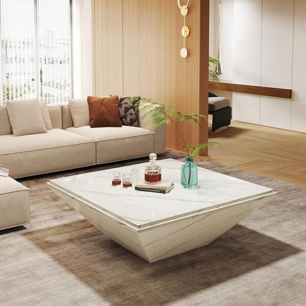 35.4 Inches Square Coffee Table with Faux Marble Tabletop