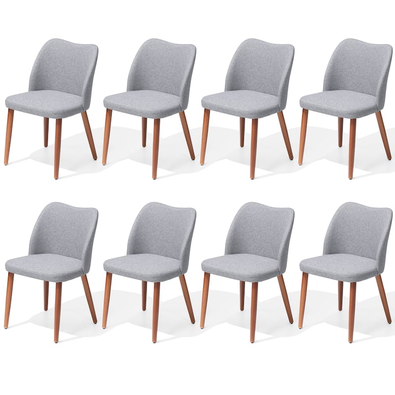 Modern Upholstered Dining Chairs with Padded Seat and Wood Legs - Light Grey - 8PC