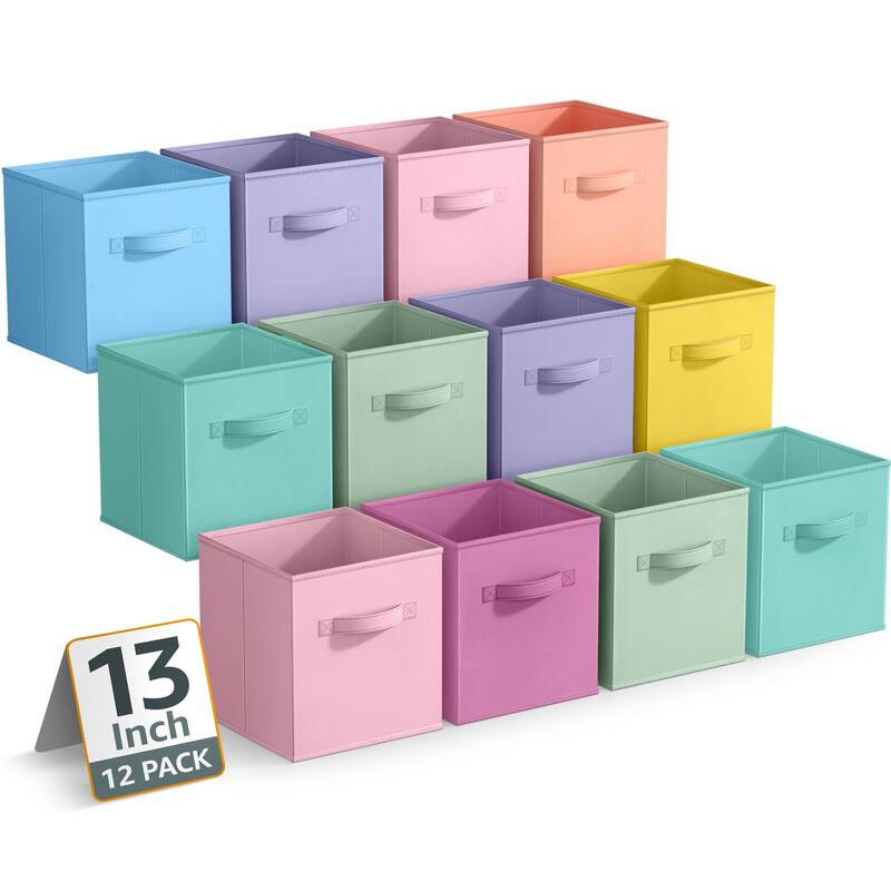 Sorbus Large Storage Bins - Sturdy Fabric Cubes with Handle 12 Pack - 13"L x 13"W x 13"H - Multicolored Pastel