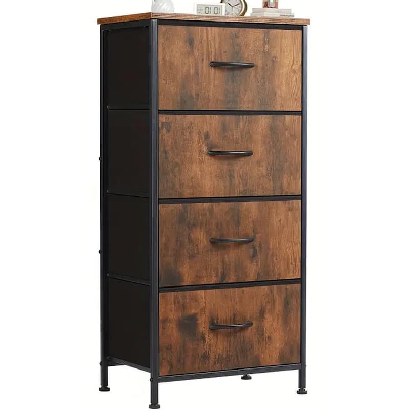 Dresser for Bedroom with 4 Fabric Drawers, Tall Chest Organizer Units for Clothing, Closet, Kidsroom, Storage Tower with Cabinet