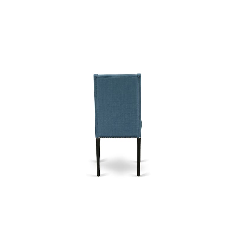 East West Furniture 3 Piece Dining Room Furniture Set- A Round Kitchen Table and 2 Linen Fabric Dining Chairs, (Finish Options)